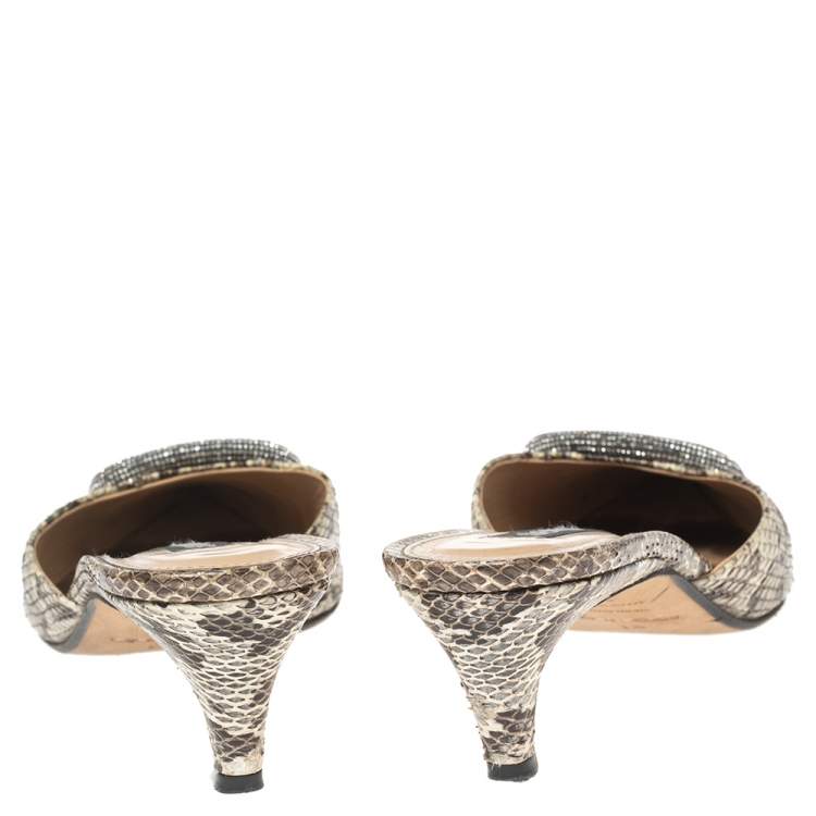 Pre Owned Sergio Rossi Beige/Brown Python Leather SR1 Mules Size 39.5