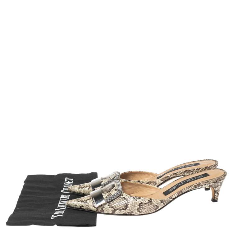 Pre Owned Sergio Rossi Beige/Brown Python Leather SR1 Mules Size 39.5
