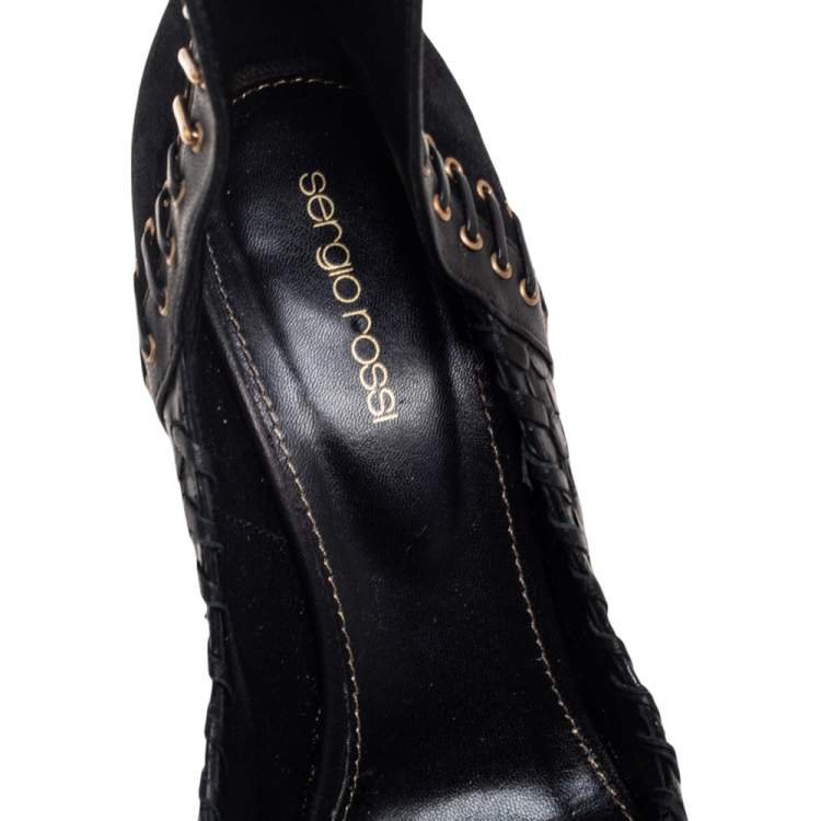 Pre Owned Sergio Rossi Black Suede And Python Leather Pointed Toe Pumps Size 39