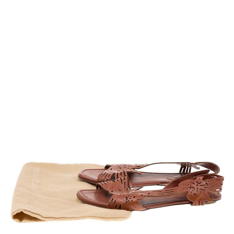 Pre Owned Sergio Rossi Brown Leather Flats Size 38