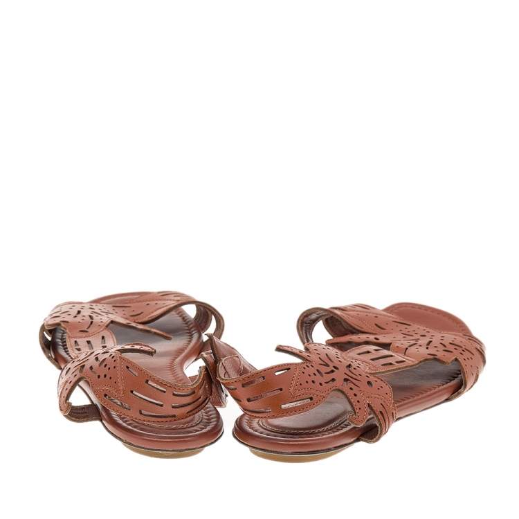 Pre Owned Sergio Rossi Brown Leather Flats Size 38