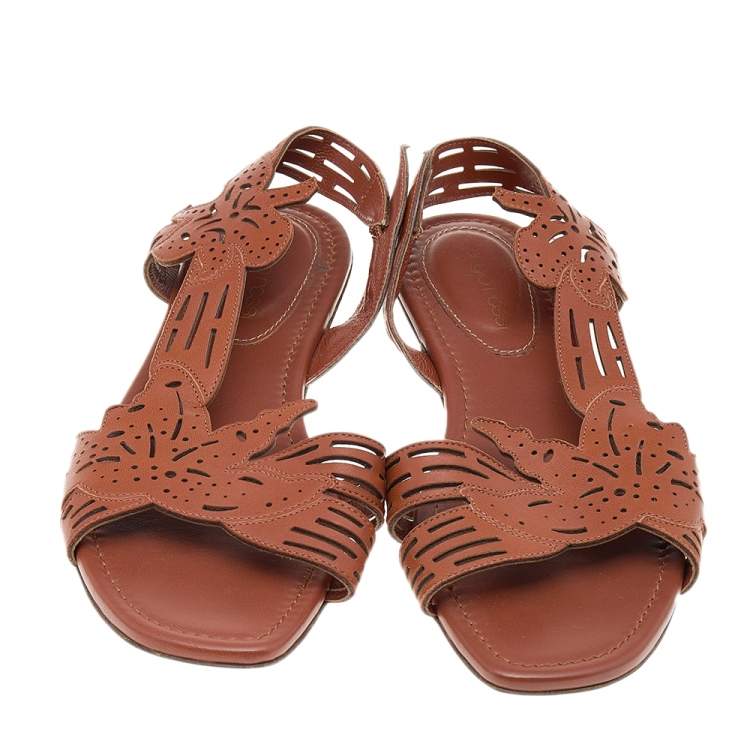 Pre Owned Sergio Rossi Brown Leather Flats Size 38