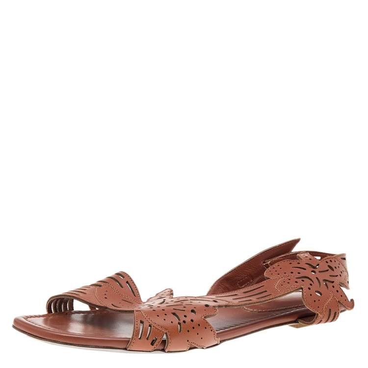 Pre Owned Sergio Rossi Brown Leather Flats Size 38