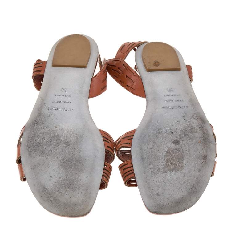 Pre Owned Sergio Rossi Brown Leather Flats Size 38