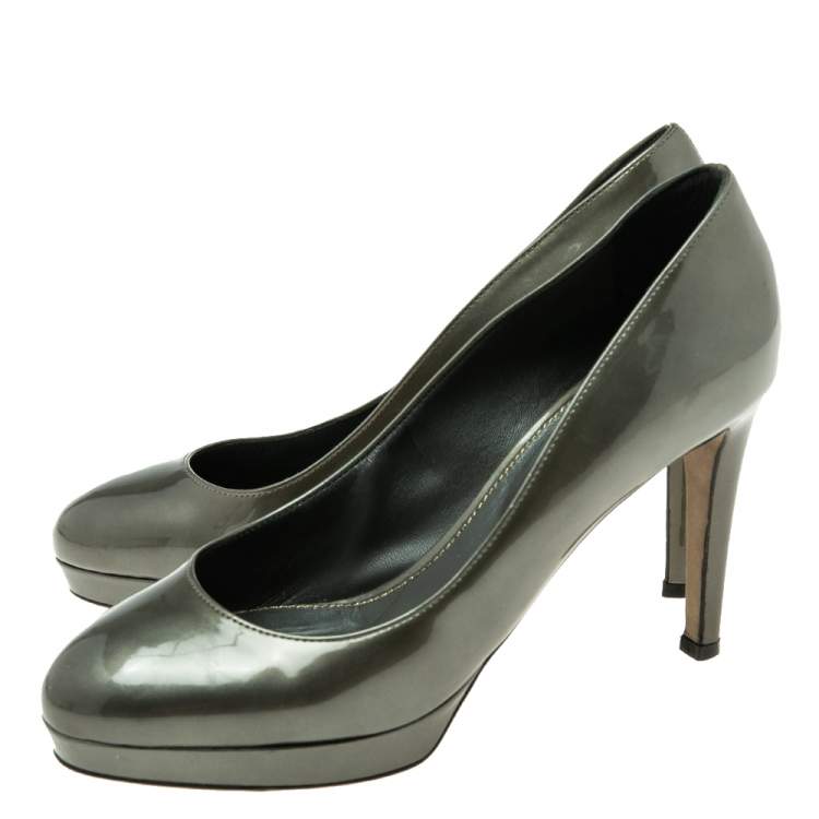 Pre Owned Sergio Rossi Hunter Green Patent Leather Round-Toe Platform Pumps Size 37.5