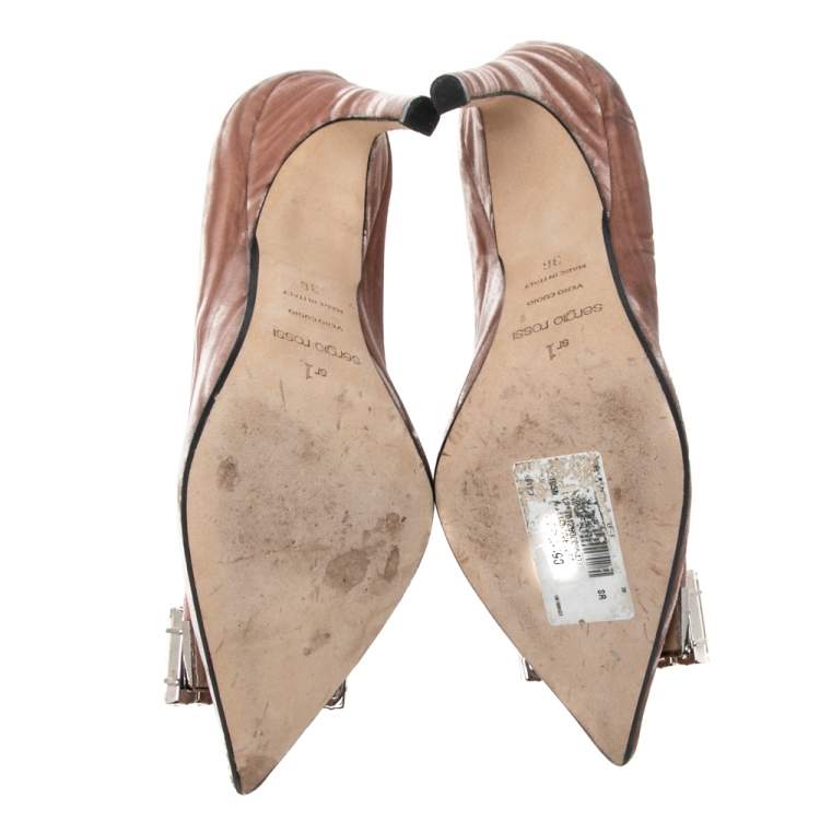 Pre Owned Sergio Rossi Pink Velvet  Crystal Embellished SR1 Pointed Toe Pumps Size 36