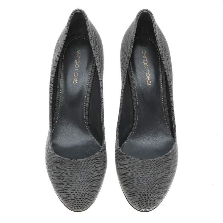 Pre Owned Sergio Rossi Grey Textured Suede Pumps Size 38