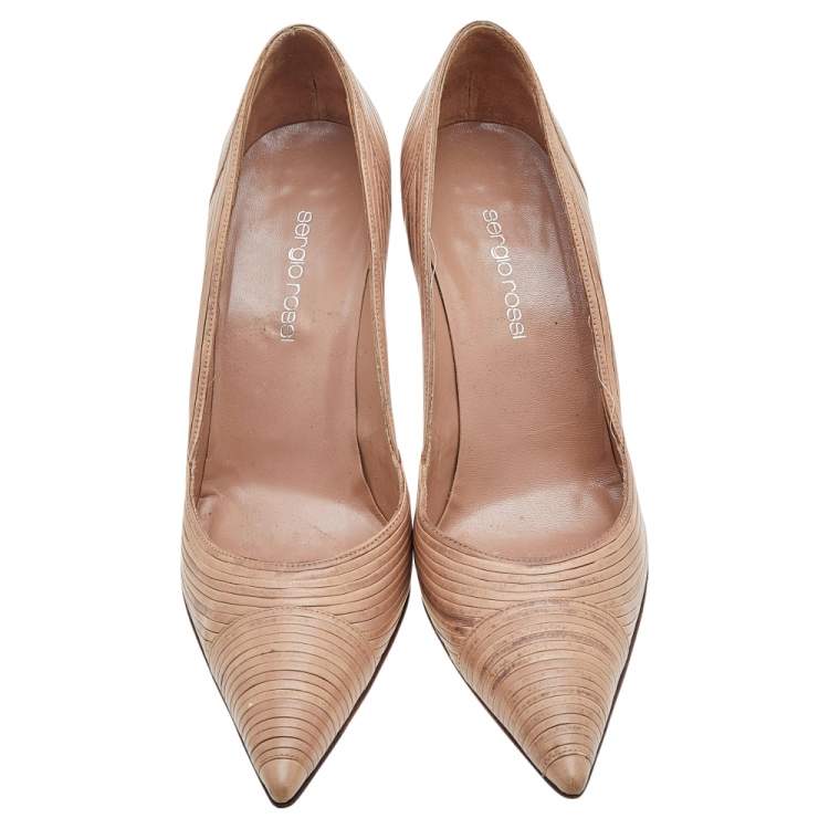 Pre Owned Sergio Rossi Beige Leather Pointed Toe Pumps Size 37
