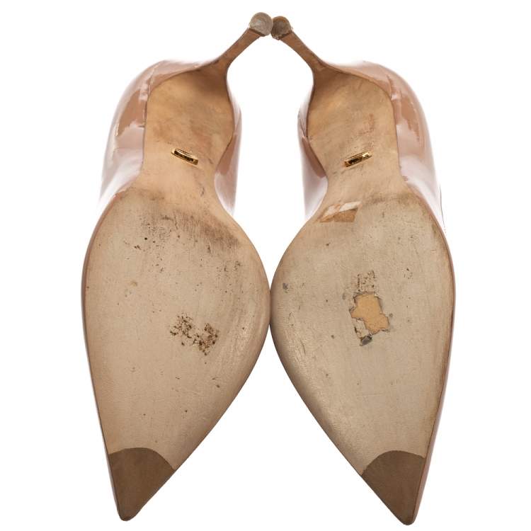 Pre Owned Sergio Rossi Beige Patent Leather Pointed Toe Pumps Size 40