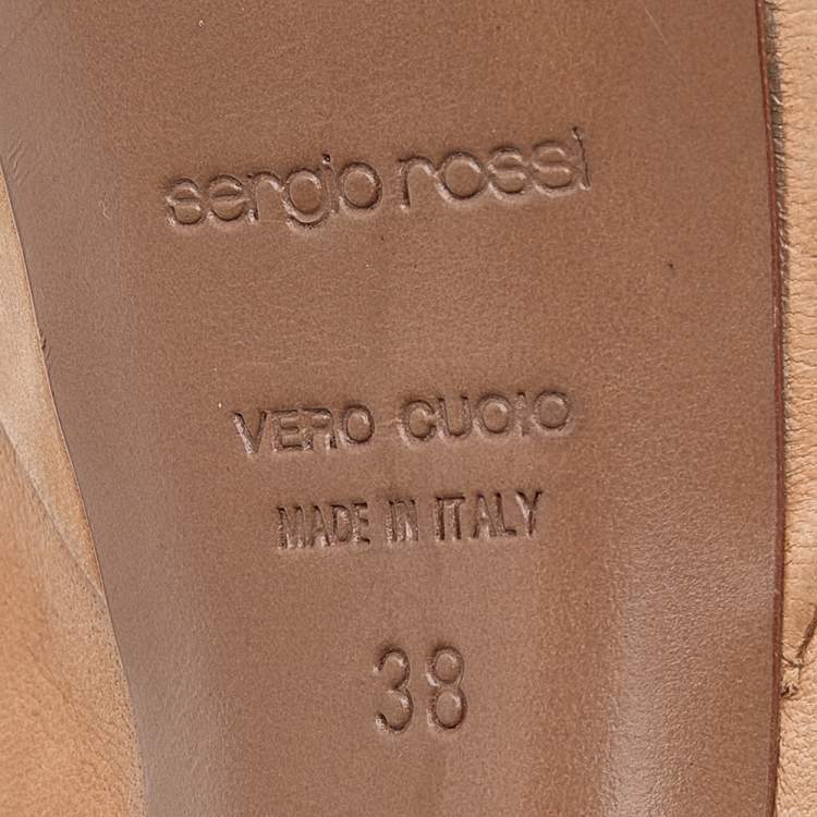 Pre Owned Sergio Rossi Beige Leather Platform Ankle Wrap Sandals Size 38
