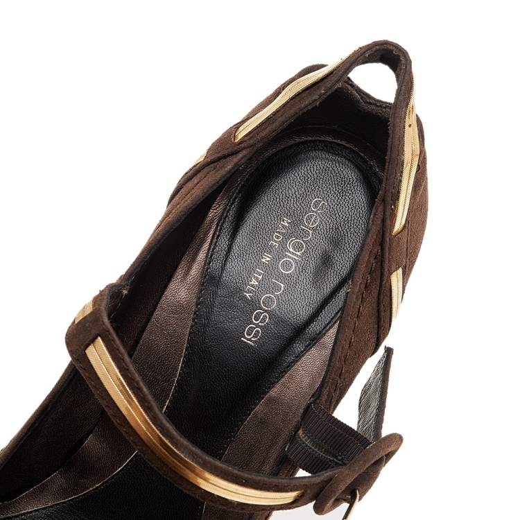 Pre Owned Sergio Rossi Brown Suede Platform Ankle Strap Pumps Size 39