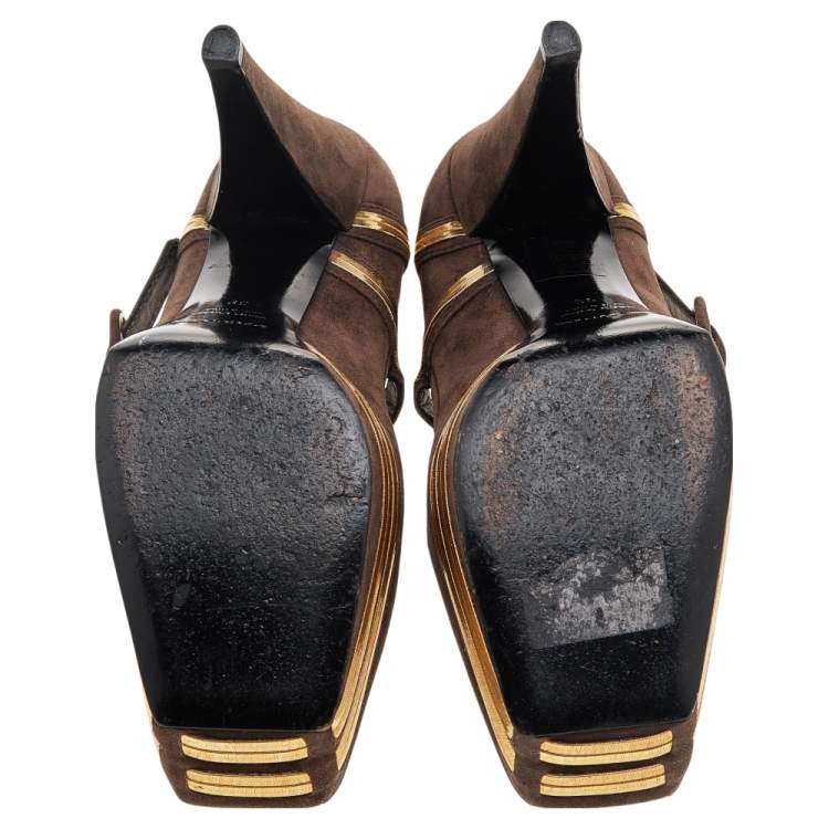 Pre Owned Sergio Rossi Brown Suede Platform Ankle Strap Pumps Size 39