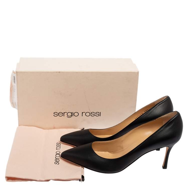 Pre Owned Sergio Rossi Black Leather Pointed-Toe Pumps Size 40.5