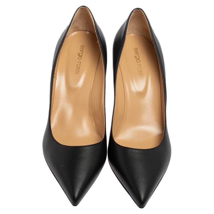 Pre Owned Sergio Rossi Black Leather Pointed-Toe Pumps Size 40.5