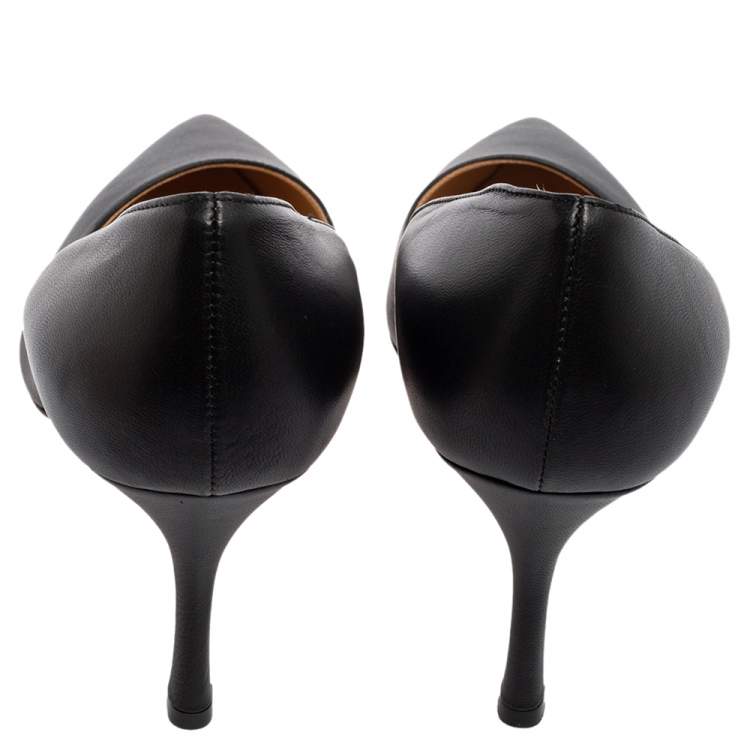 Pre Owned Sergio Rossi Black Leather Pointed-Toe Pumps Size 40.5