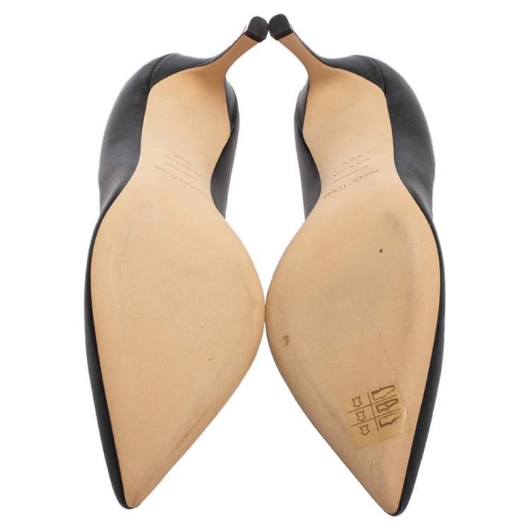 Pre Owned Sergio Rossi Black Leather Pointed-Toe Pumps Size 40.5