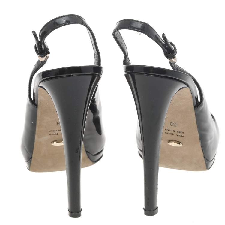 Pre Owned Sergio Rossi Black Patent Leather Platform Slingback Sandals Size 39