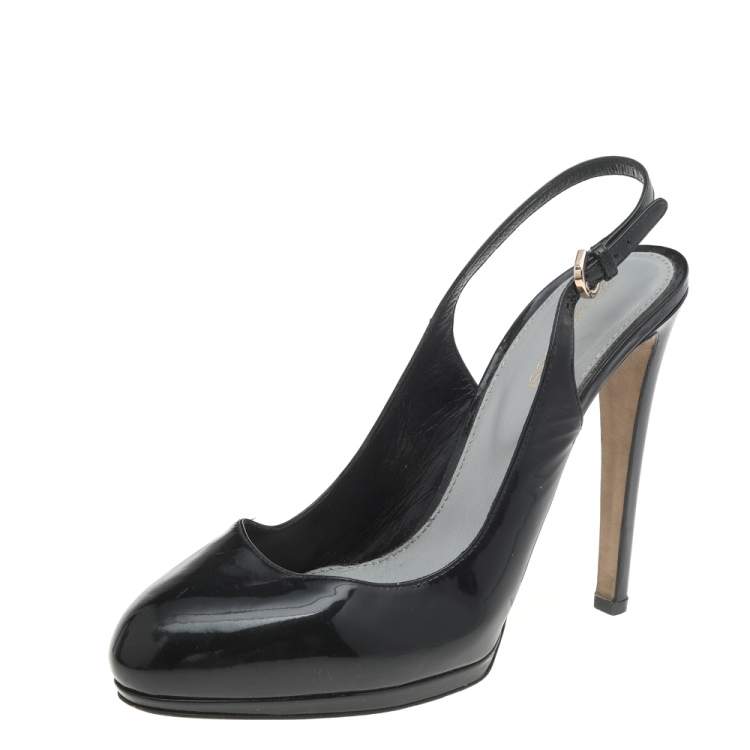 Pre Owned Sergio Rossi Black Patent Leather Platform Slingback Sandals Size 39