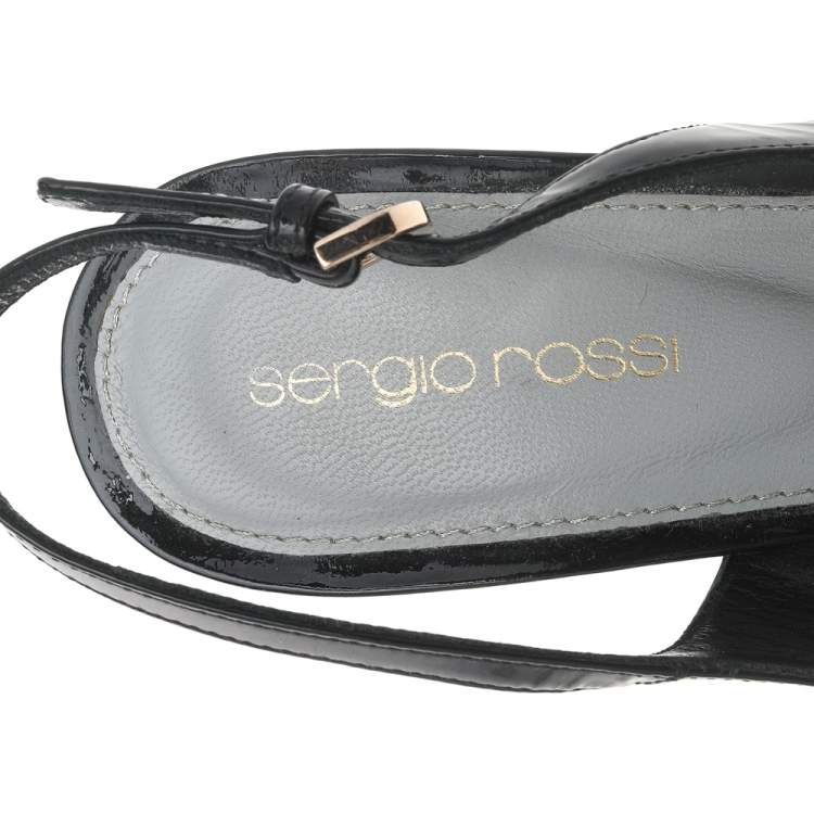 Pre Owned Sergio Rossi Black Patent Leather Platform Slingback Sandals Size 39