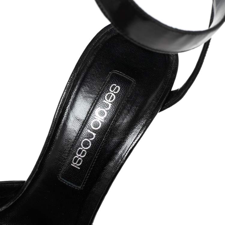 Pre Owned Sergio Rossi Black Leather Ankle Wrap Pointed-Toe Pumps Size 37.5