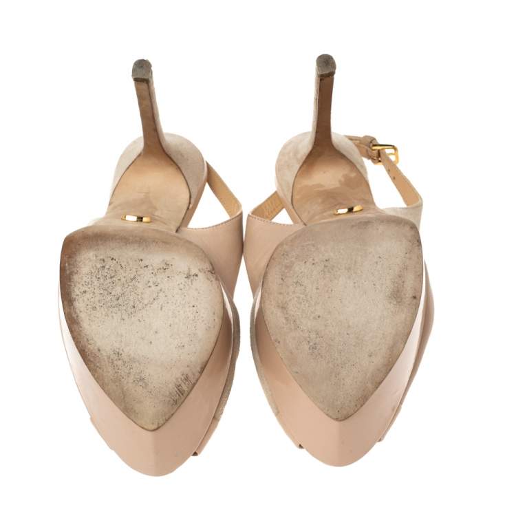 مملوكة مسبقًا Sergio Rossi Nude Suede and Leather Slingback Platform Sandals Size 36.5 