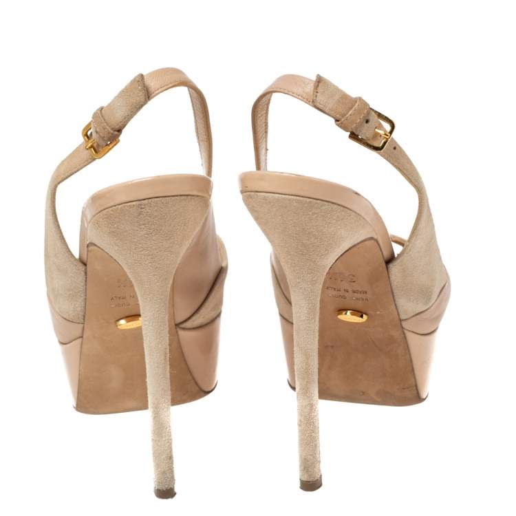 مملوكة مسبقًا Sergio Rossi Nude Suede and Leather Slingback Platform Sandals Size 36.5 