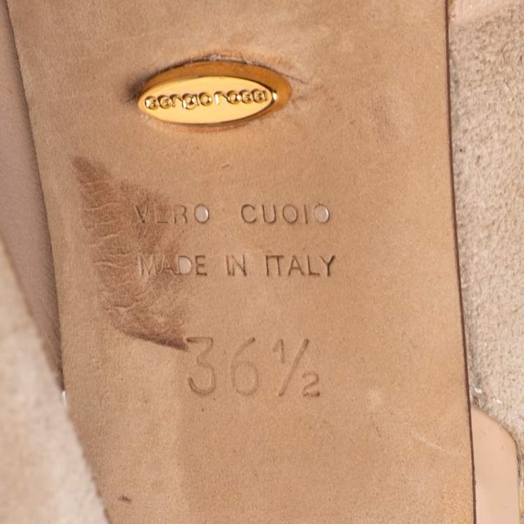 مملوكة مسبقًا Sergio Rossi Nude Suede and Leather Slingback Platform Sandals Size 36.5 