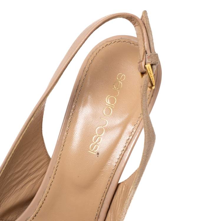 مملوكة مسبقًا Sergio Rossi Nude Suede and Leather Slingback Platform Sandals Size 36.5 