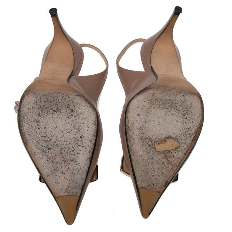 Pre Owned Sergio Rossi Beige Leather Crystal Slingback Sandals Size 40