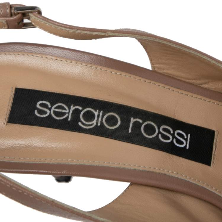 Pre Owned Sergio Rossi Beige Leather Crystal Slingback Sandals Size 40
