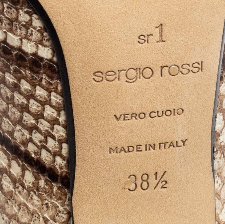 Pre Owned Sergio Rossi Beige/Brown Python Embossed Leather Crystal Embellished Pumps Size 38.5