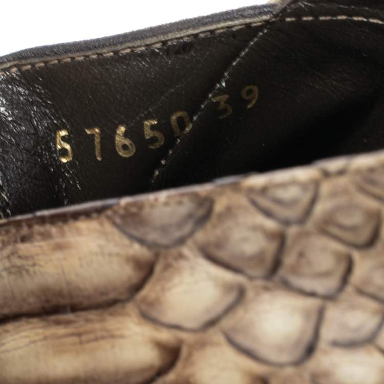 Pre Owned Sergio Rossi Light Olive Green Suede and Python Leather Ankle Booties Size 39
