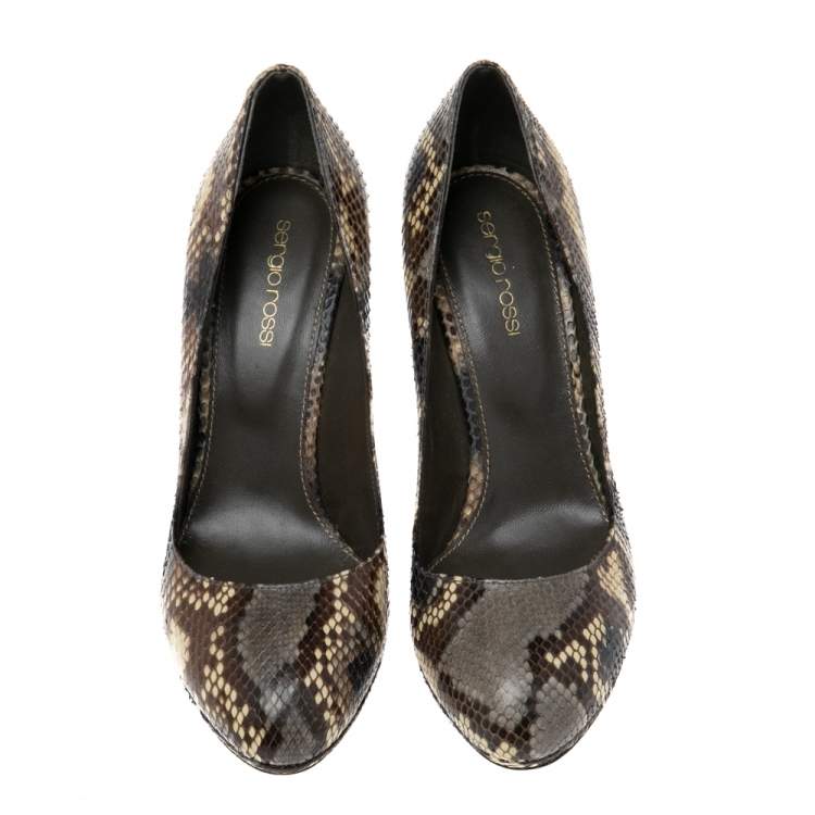 Pre Owned Sergio Rossi Multicolor  Python Leather Lisbeth Platform Pumps Size 38