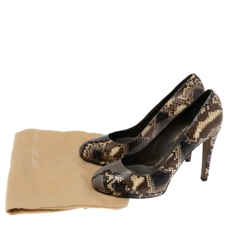 Pre Owned Sergio Rossi Multicolor  Python Leather Lisbeth Platform Pumps Size 38