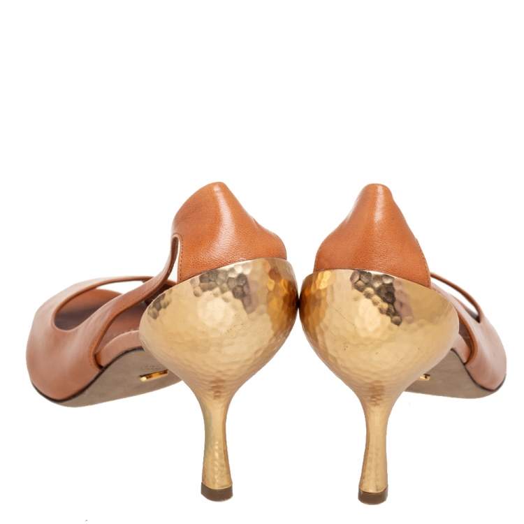Pre Owned Sergio Rossi Brown Leather Cutout Peep Toe  Pumps Size 38
