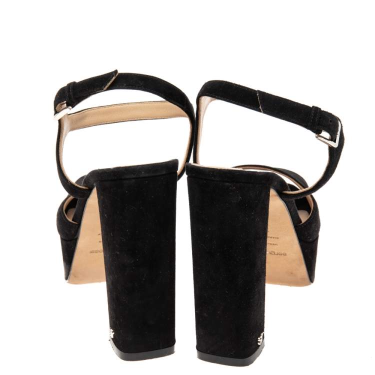 Pre Owned Sergio Rossi Black Suede Peep Toe Ankle Strap Sandals Size 38.5 