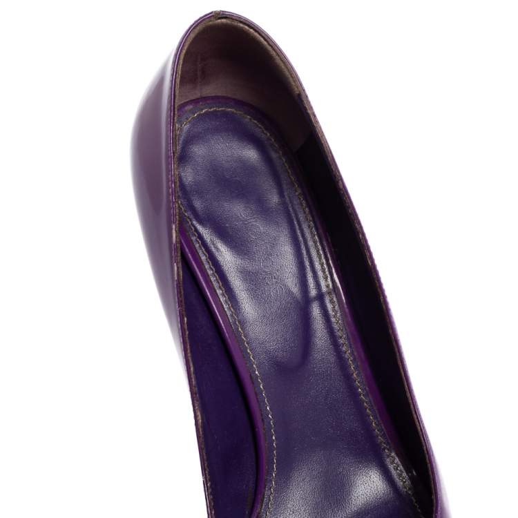 Pre Owned Sergio Rossi Purple Patent Leather Peep Toe Platform Pumps Size 38