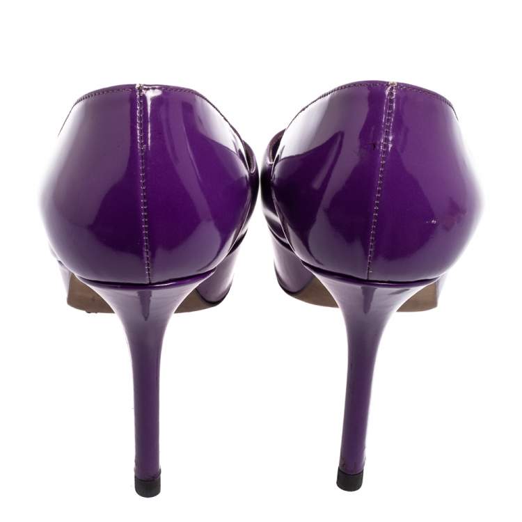 Pre Owned Sergio Rossi Purple Patent Leather Peep Toe Platform Pumps Size 38