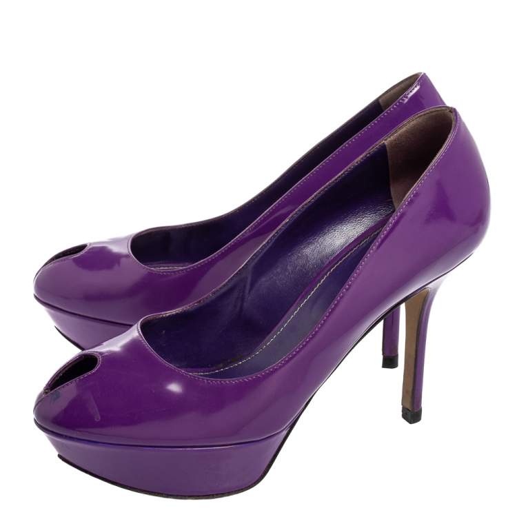 Pre Owned Sergio Rossi Purple Patent Leather Peep Toe Platform Pumps Size 38