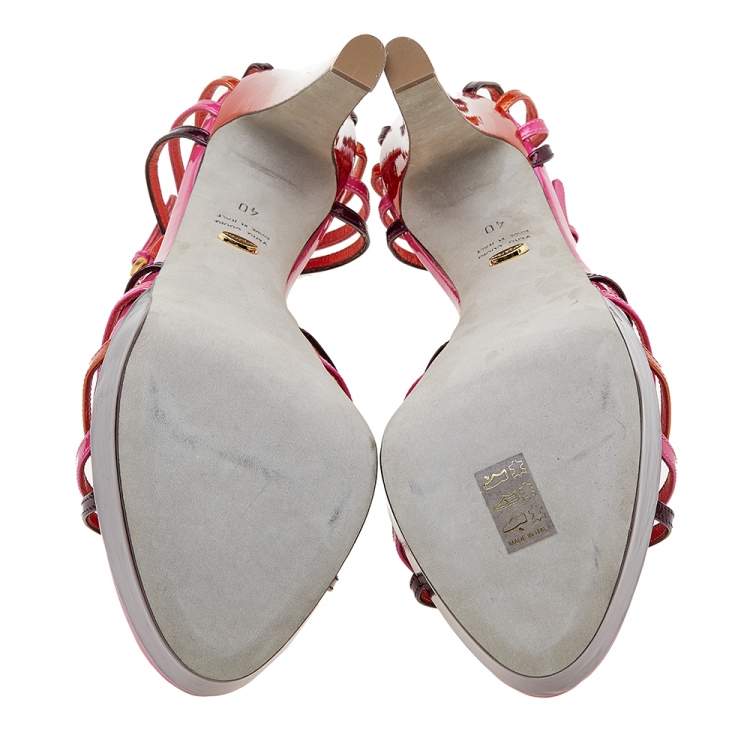 Pre Owned Sergio Rossi Multicolor Patent Leather T-Strap Platform Sandals Size 40