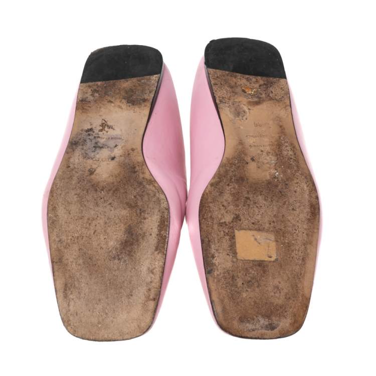 Pre Owned Sergio Rossi Pink Leather Embellished Slip On Loafers Size 36