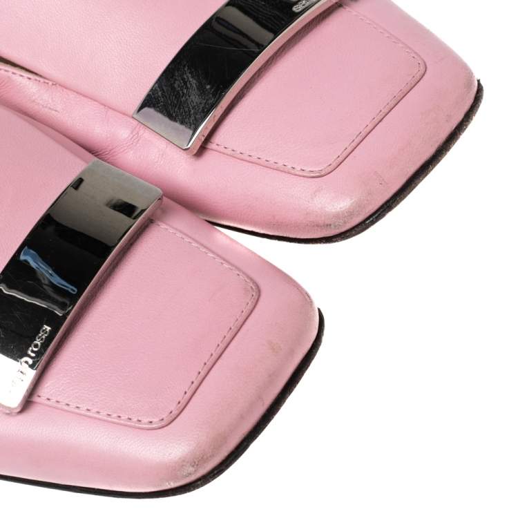 Pre Owned Sergio Rossi Pink Leather Embellished Slip On Loafers Size 36