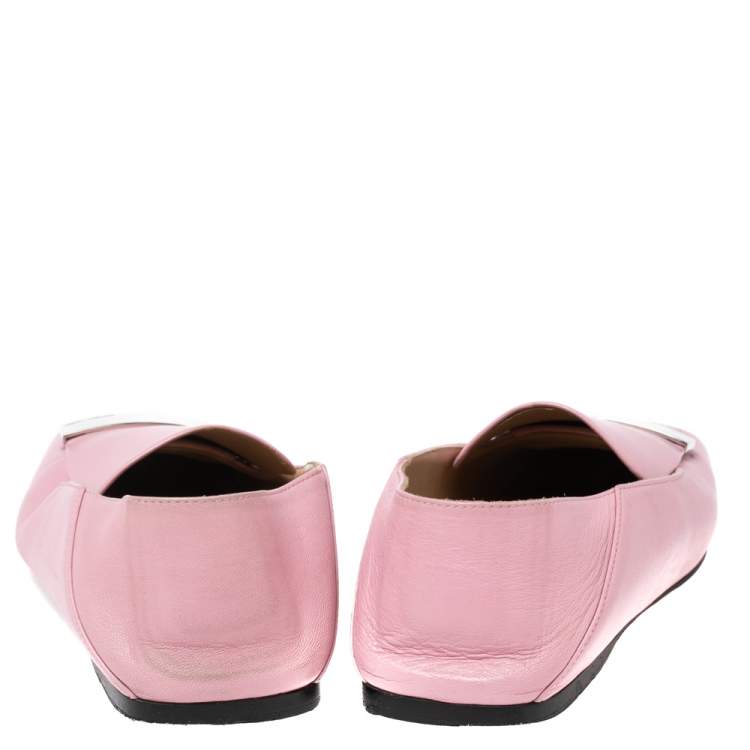 Pre Owned Sergio Rossi Pink Leather Embellished Slip On Loafers Size 36