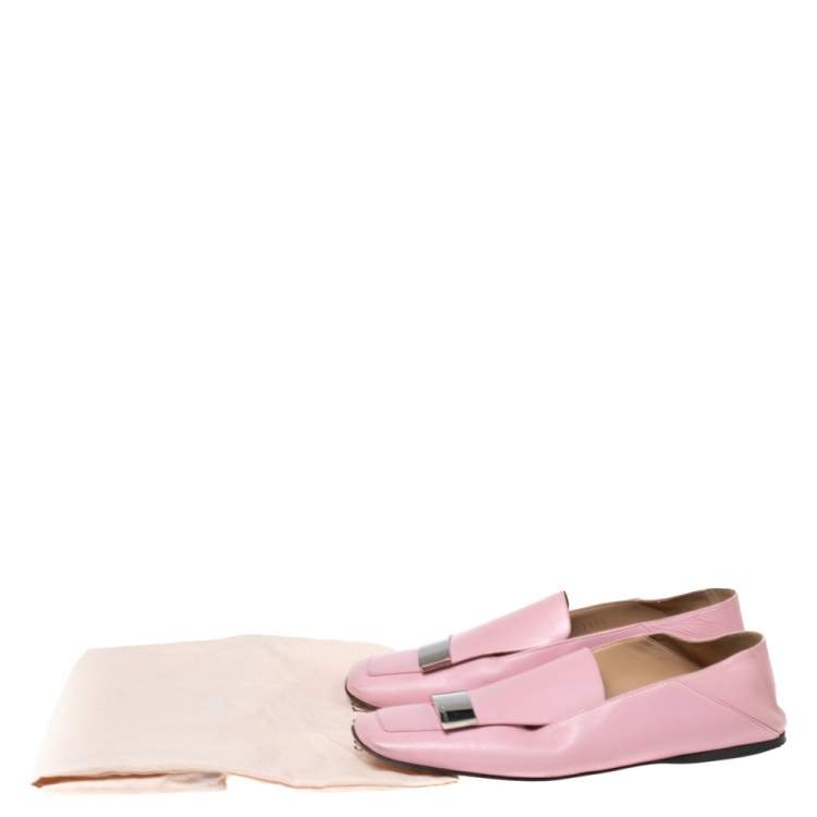 Pre Owned Sergio Rossi Pink Leather Embellished Slip On Loafers Size 36