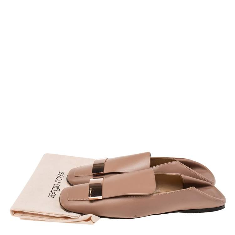 Pre Owned Sergio Rossi Dusty Pink Leather Square Toe Collapsible Heel Smoking Slippers Size 36