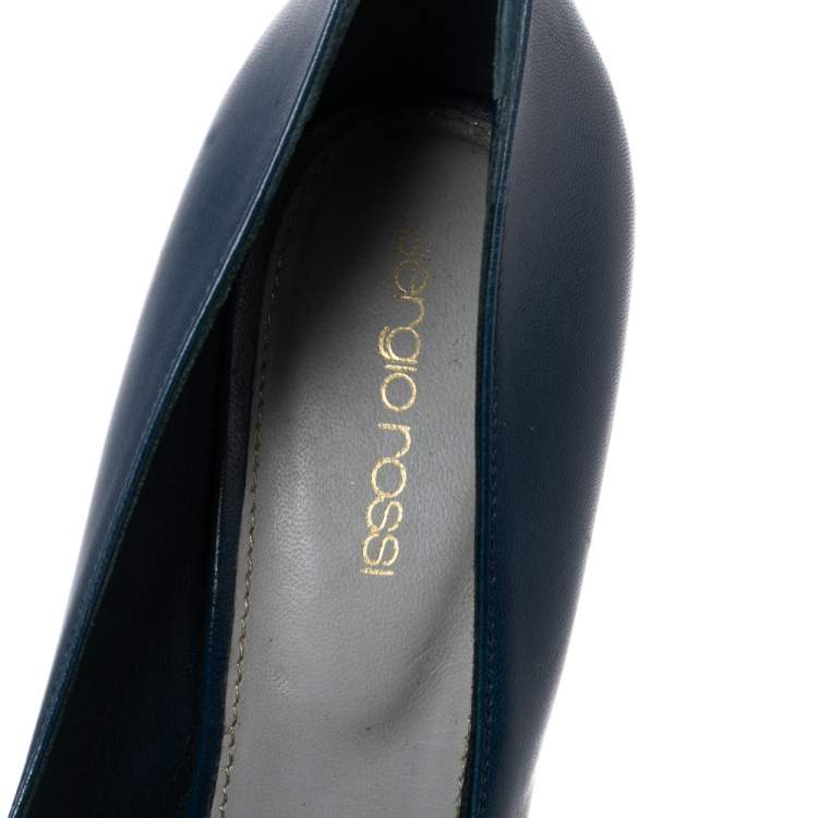 Pre Owned Sergio Rossi Blue Leather Round Toe Pumps Size 38