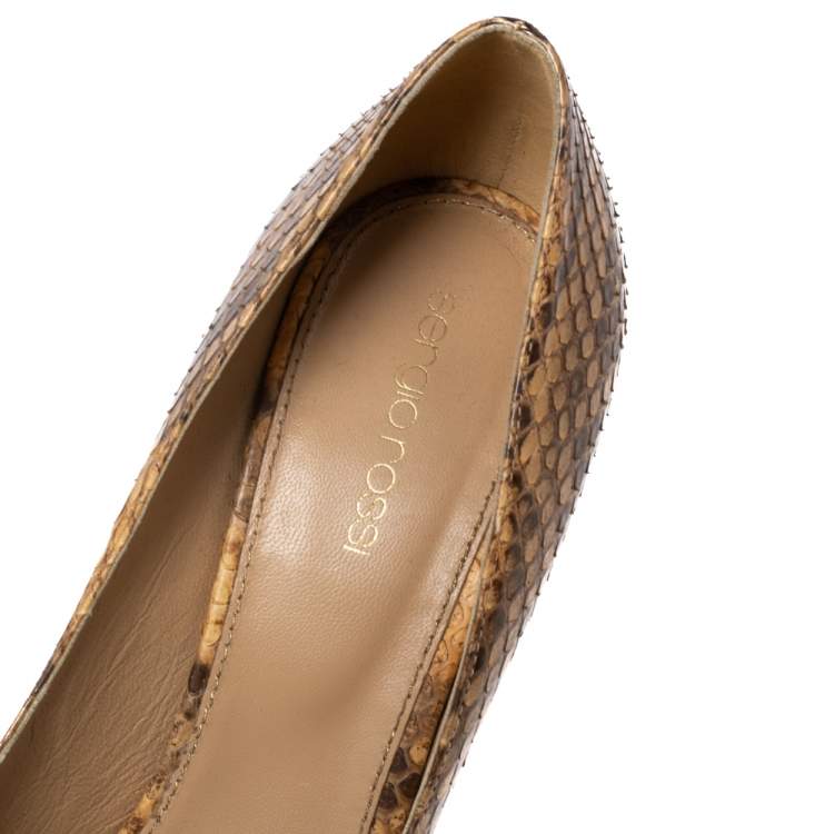 Pre Owned Sergio Rossi Beige/Brown Python Leather Cachet Platform Pumps Size 38