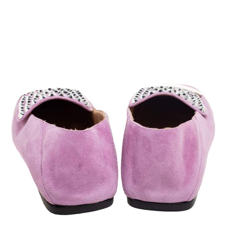 Pre Owned Sergio Rossi Lilac Studded Suede Collapsible Heel Loafers Size 36