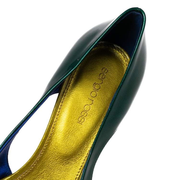 Pre Owned Sergio Rossi Green/Blue Patent Leather Peep Toe Pumps Size 38