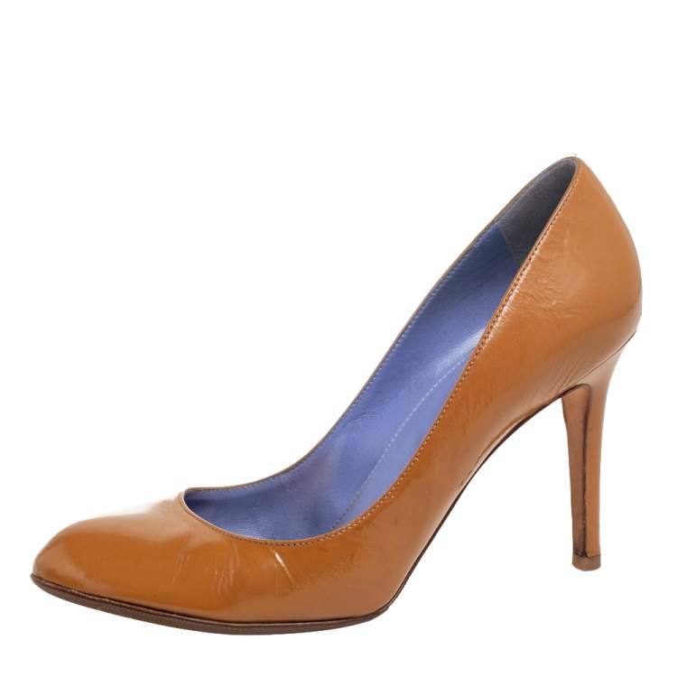 Pre Owned Sergio Rossi Brown Patent Leather Round Toe Pumps Size 38.5